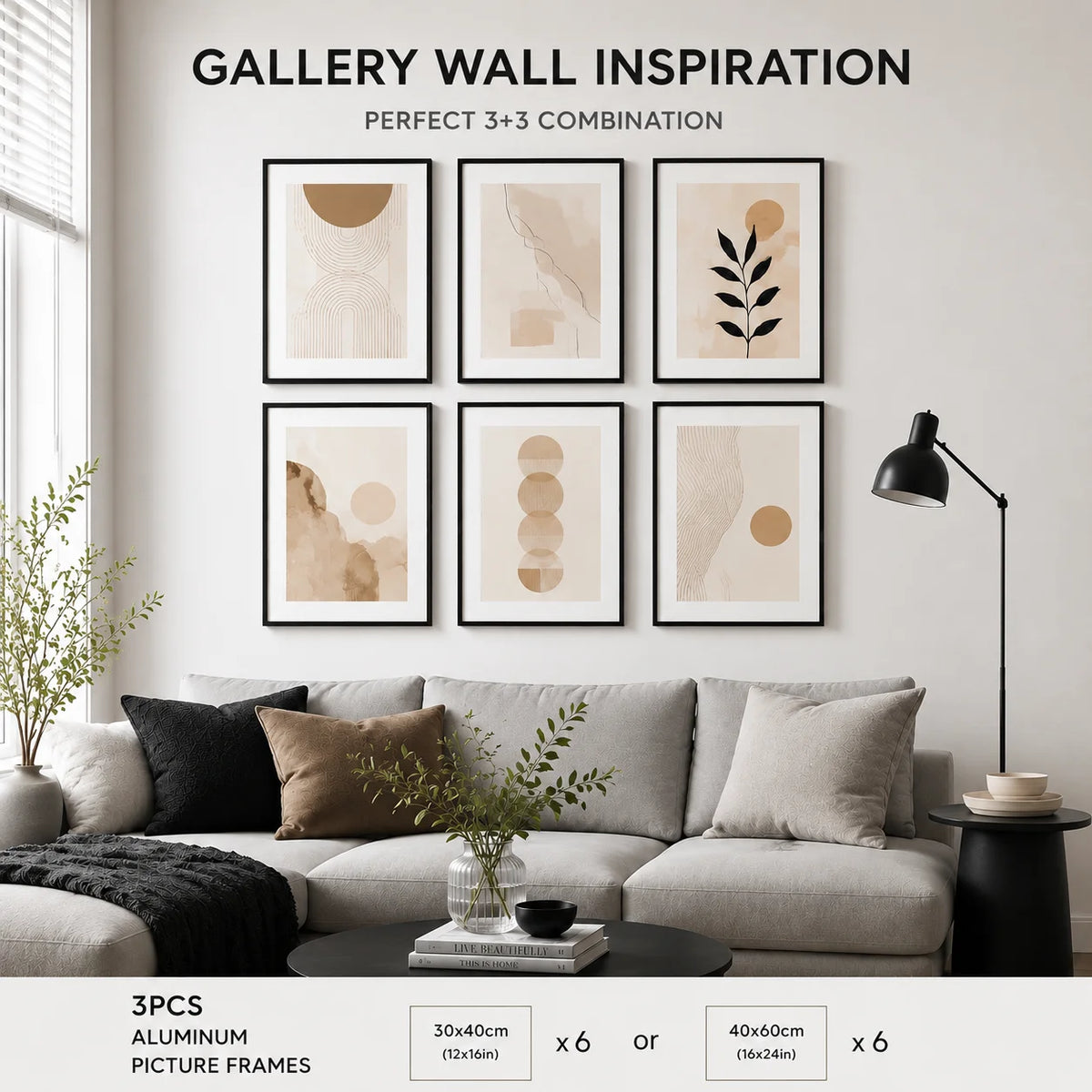 3pcs 30x40cm 40x60cm 50x70cm Modern Black Aluminum Picture Frames With Mat For Wall Art Canvas Print Poster Display, Minimalist Gallery Wall Frame For Living Room Bedroom Office Home Decor, Lightweight Easy Mounting Photo Fra