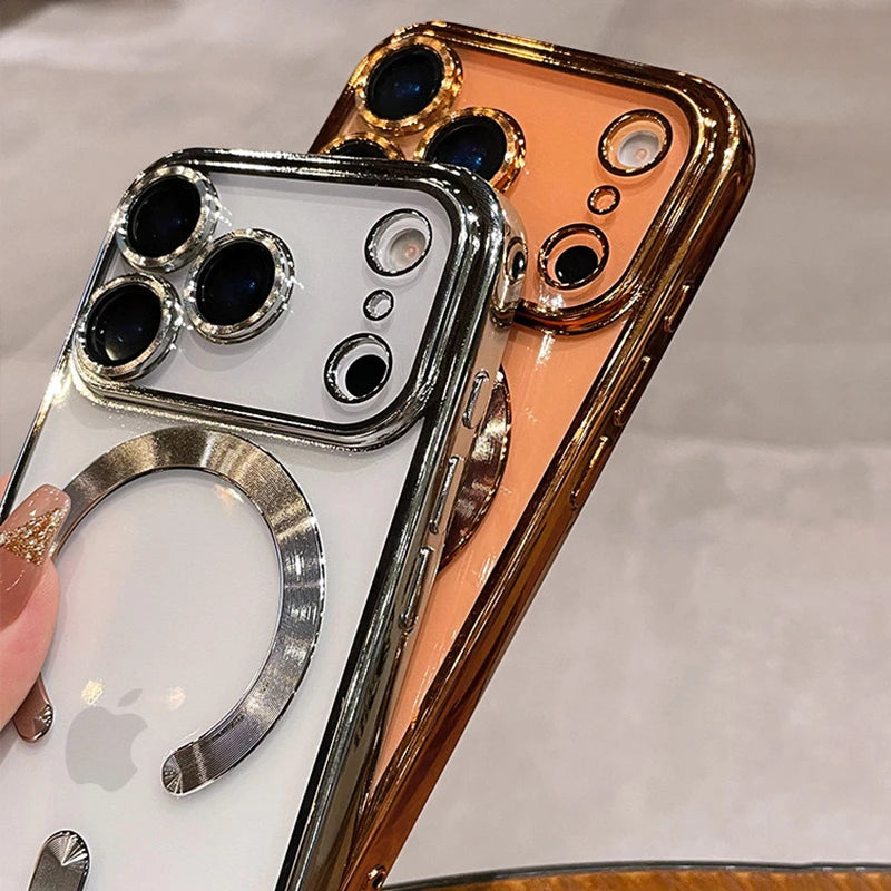 Transparent luxury electroplated soft TPU shockproof magnetic phone case for iPhone 17 Pro Max 17 Air 16 15 14 Plus 13 12 11.