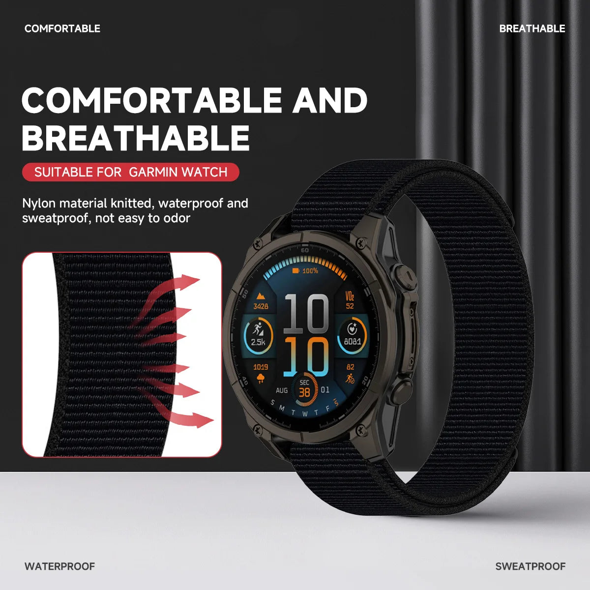 26/22/20mm Nylon Strap For Garmin Fenix 8 51mm 47 43 6/6x/6s/7/7x//7s5/5x Sport Loop Bracelet Watch Band Accessories Replacement