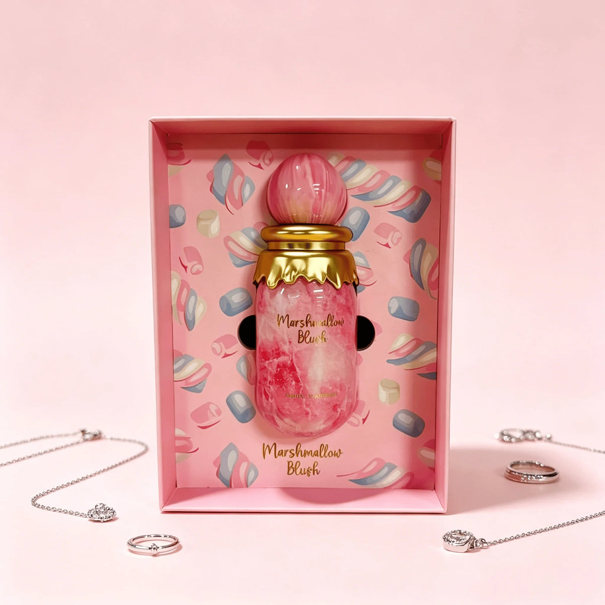 Paris Corner Marshmallow Blush Eau de Parfum 100ML Long Lasting Strawberry Raspberry Fruity Marshmallow Vanilla Gourmand Fragrance Unisex Perfume Pink Marble Bottle With Dripping Gold Cap Sweet Cozy Scent Birthday Holiday Gif