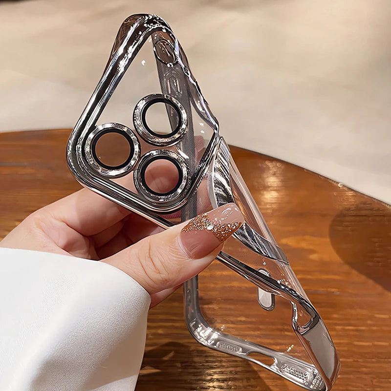 Transparent luxury electroplated soft TPU shockproof magnetic phone case for iPhone 17 Pro Max 17 Air 16 15 14 Plus 13 12 11.