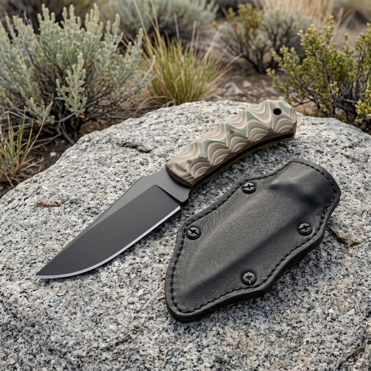 Retro Texture Outdoor Stainless Steel Straight Knife with anti Slip Grip, Easy to Carry, Camping, Hiking, Home Dual-Use Sharp Knife