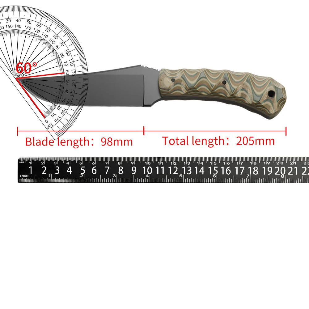 Retro Texture Outdoor Stainless Steel Straight Knife with anti Slip Grip, Easy to Carry, Camping, Hiking, Home Dual-Use Sharp Knife