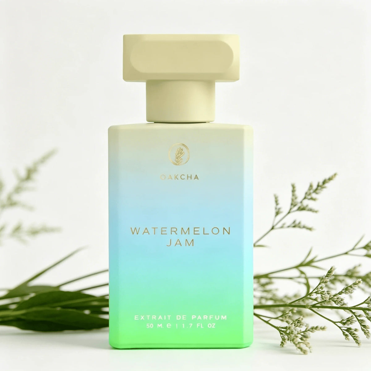 Oakcha Watermelon Jam Extrait de Parfum 50ML Long Lasting Juicy Fresh Watermelon Fruity Sweet Fragrance Unisex Perfume Gradient White Blue Green Square Bottle Cool Summer Scent Holiday Gift for Him and Her