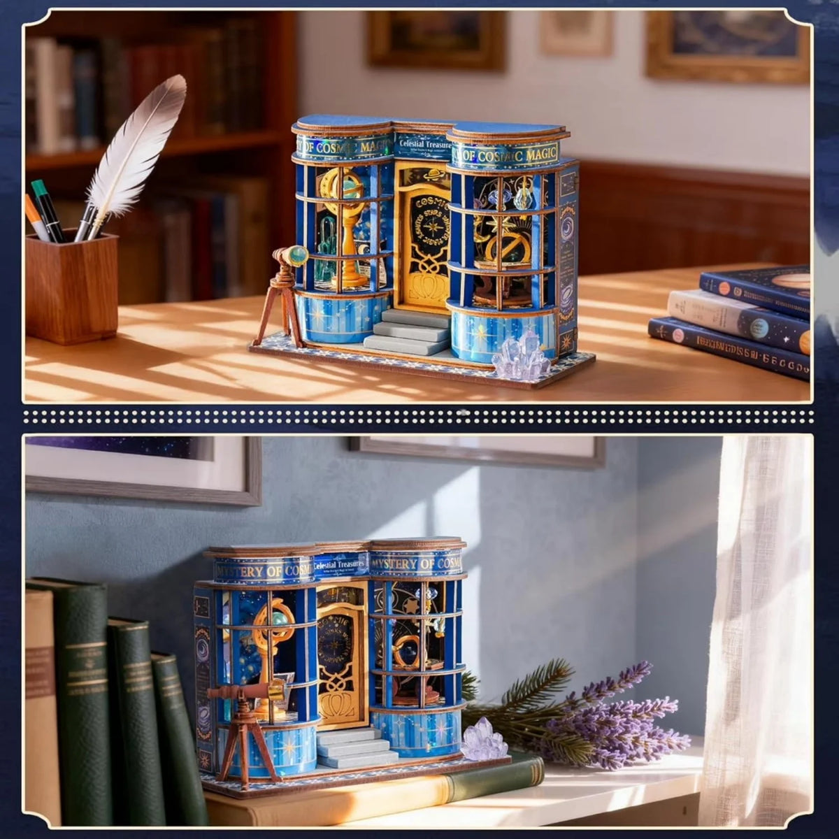 Rolife DIY Miniature House Kit Magic Astronomy Shop Dollhouse Model Building Kit Wooden 3D Puzzle Toys with LED for Home Decor