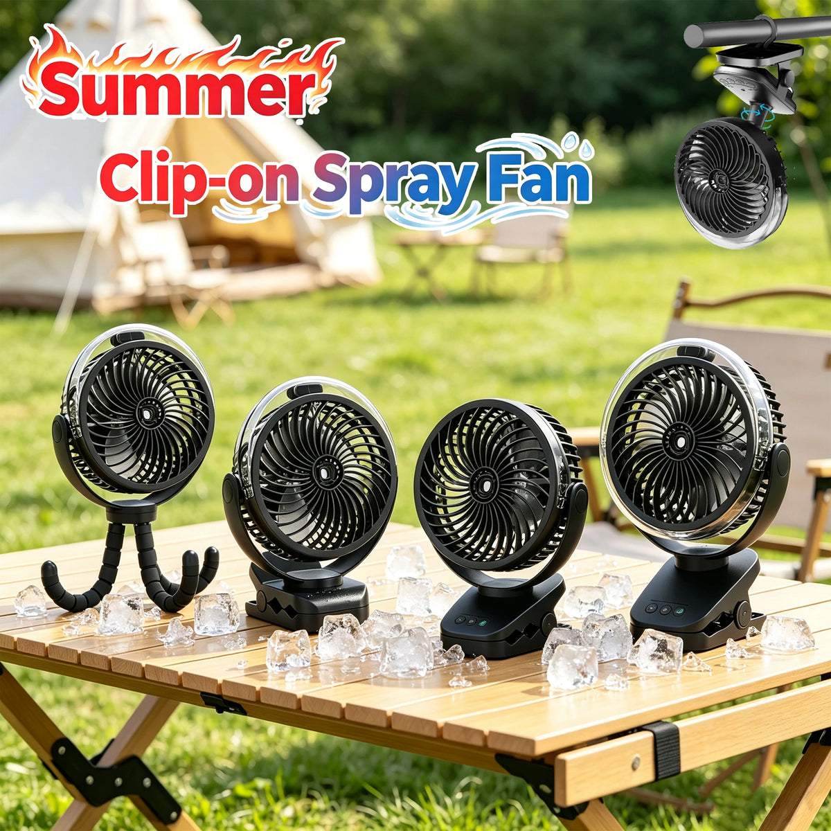 Portable Clip Fan Oscillating Pram Fan With lights 3 lighting levels Flexible Tripod Clip-on 6000mAh USB Battery Operated 360° Rotatable Hanging Fan with Night Light Air Cooler for Outdoor Camping Ventilador