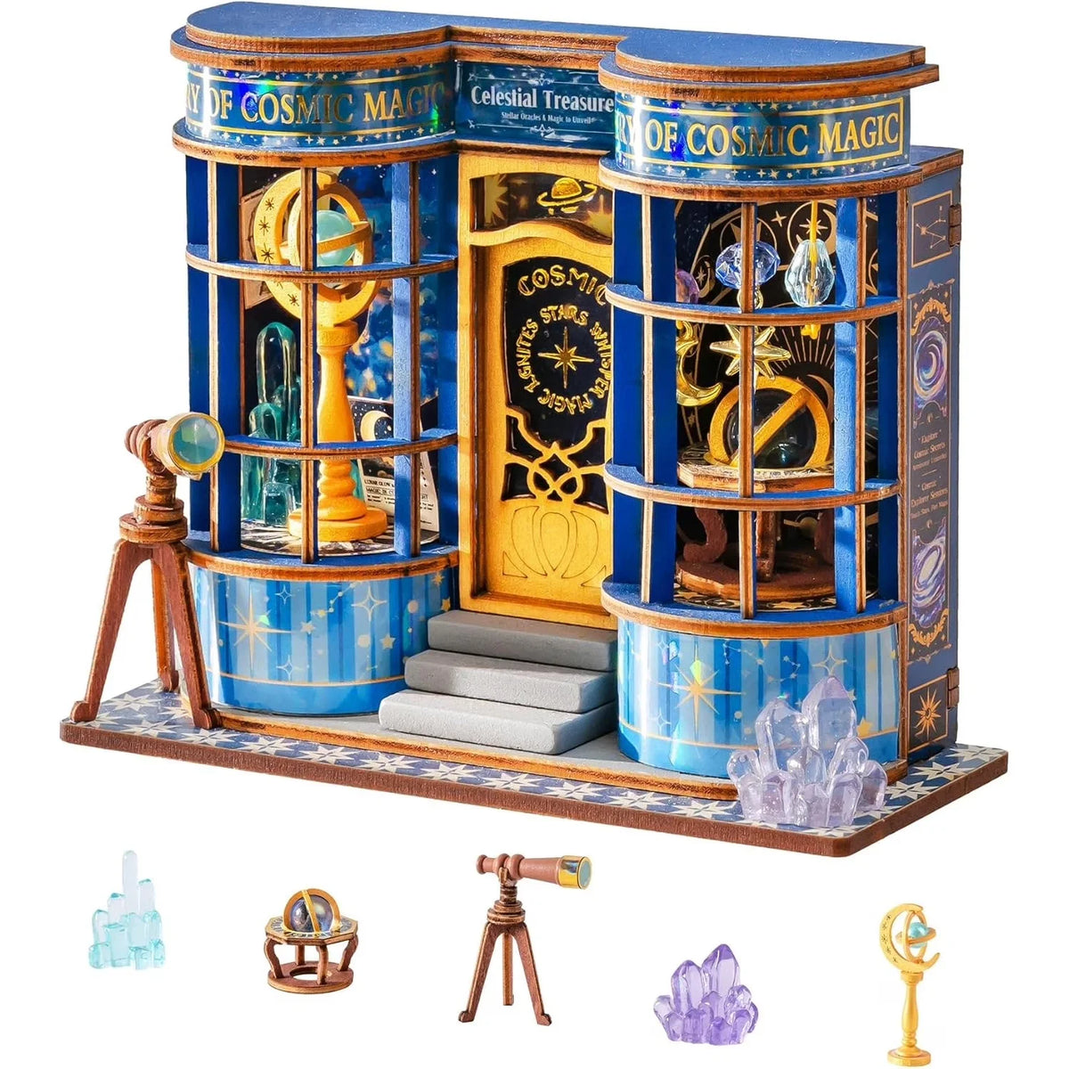 Rolife DIY Miniature House Kit Magic Astronomy Shop Dollhouse Model Building Kit Wooden 3D Puzzle Toys with LED for Home Decor
