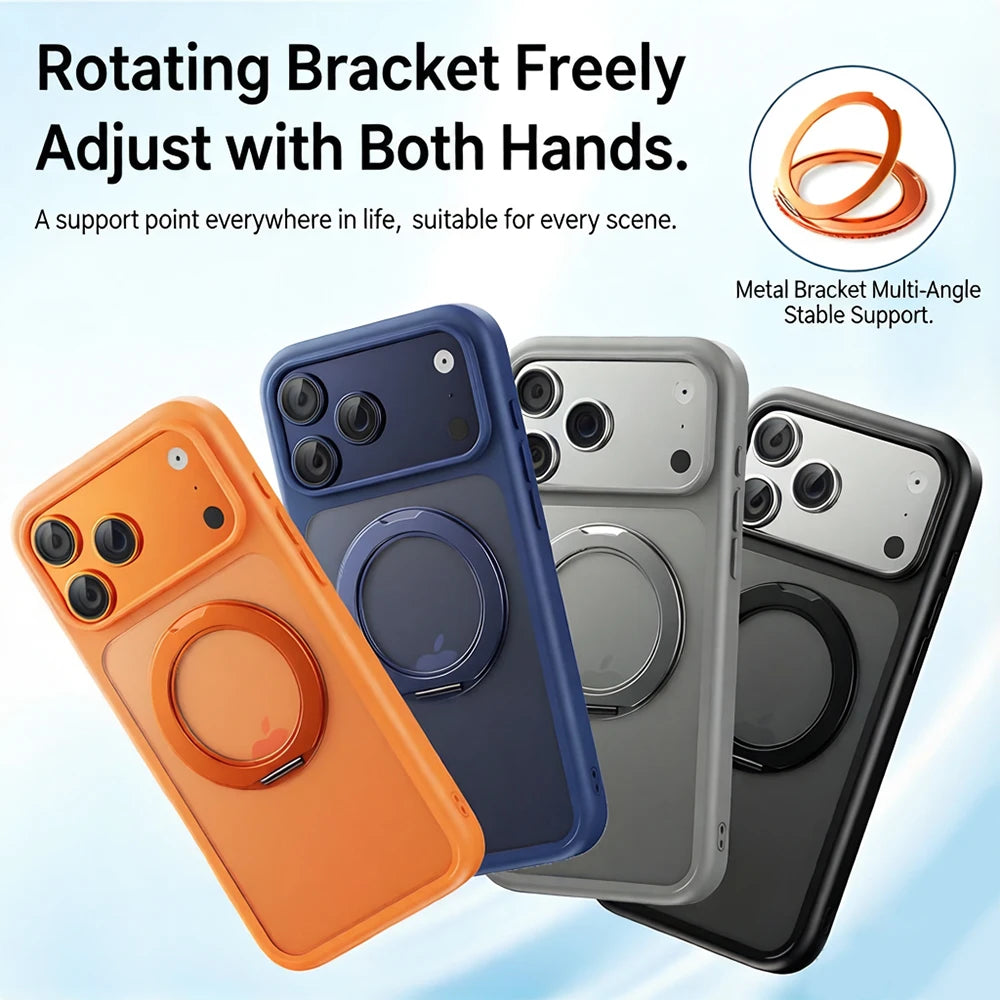 360° Adjustable Magnetic Phone Case with Rotating Stand | Multi-Function & MagSafe Compatible, Skin-Friendly & Portable Semi-Transparent Design for iPhone 18/17/16/15/14/13/12 Pro/ProMax/Air/Plus/E Series