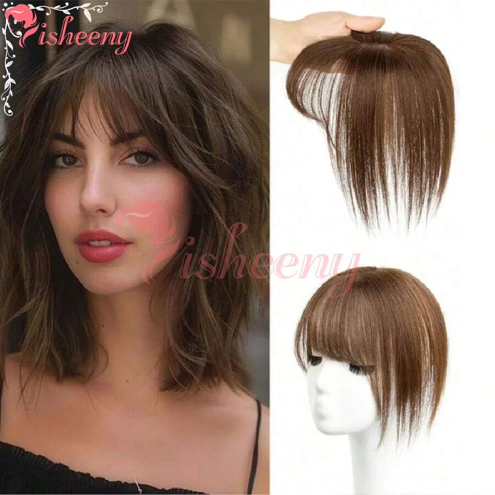 Isheeny 5x9cm Human Hair Toppers Daily Wear Dark Extensions Black Brown 20g 20cm/25cm/30cm Hairpiece for Quick Hair Loss Fix