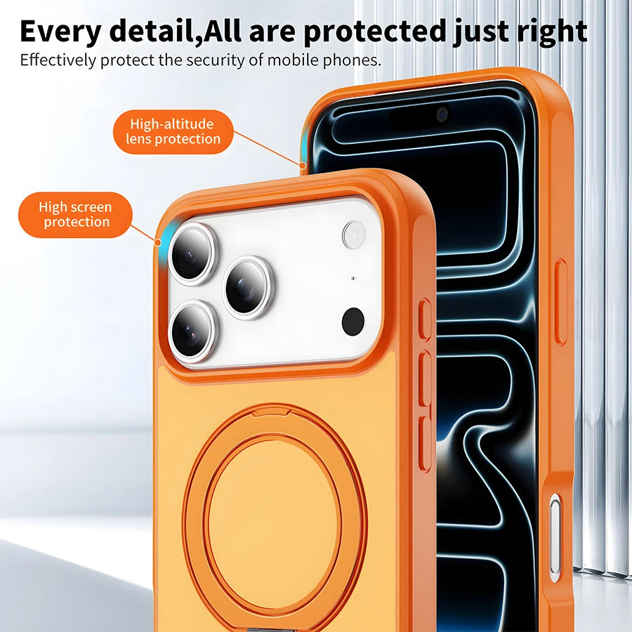 360° Adjustable Magnetic Phone Case with Rotating Stand | Multi-Function & MagSafe Compatible, Skin-Friendly & Portable Semi-Transparent Design for iPhone 18/17/16/15/14/13/12 Pro/ProMax/Air/Plus/E Series