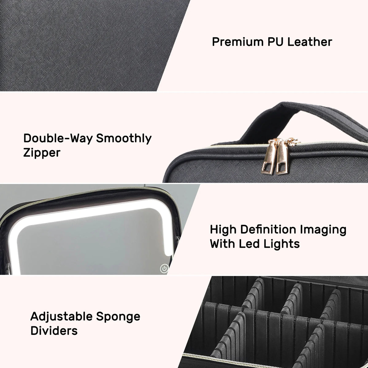 Travel Makeup Bag With LED Lighted Mirror, Makeup Train Case With Adjustable Dividers For Home,Gift,Vacation