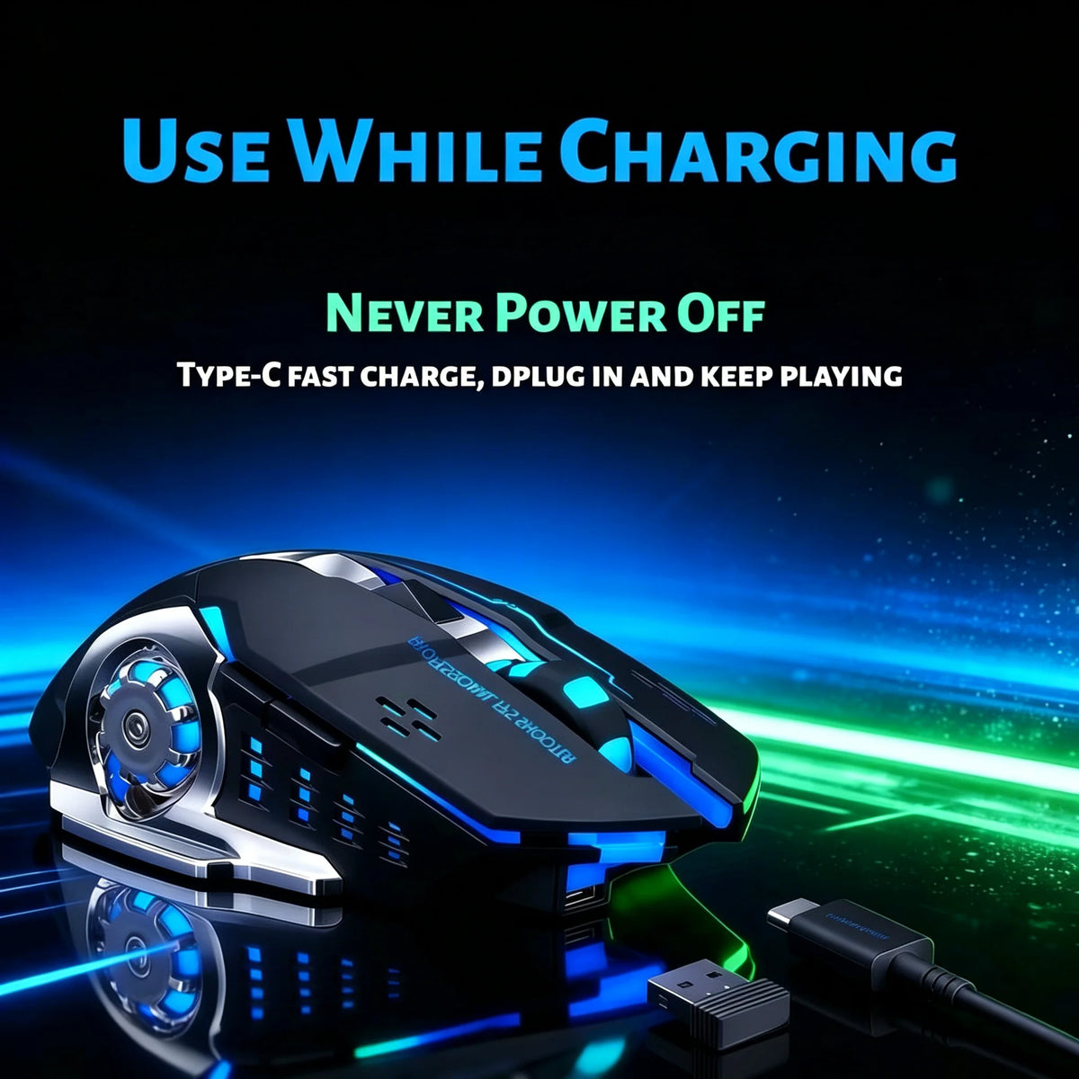 RGB Wireless Gaming Mouse - T-WOLF Rechargeable BT5.0 + 2.4G Dual-Mode Mouse, Silent Full-Size Ergonomic Design For Extended Work, Productivity & Gaming, Tech Desk Setup Accessories, Back To School Gift