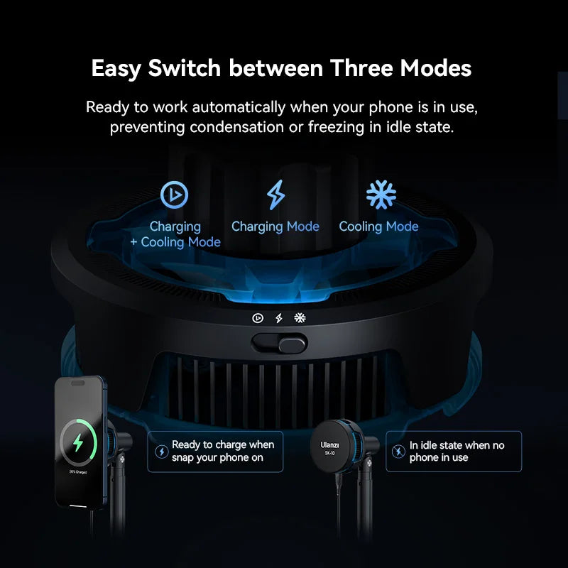 Ulanzi SK-10 3 in 1 Magnetic Cell Phone Stand with Cooling Fan and Wireless Charger for iPhone Height Adjustable Phone Desk Hold