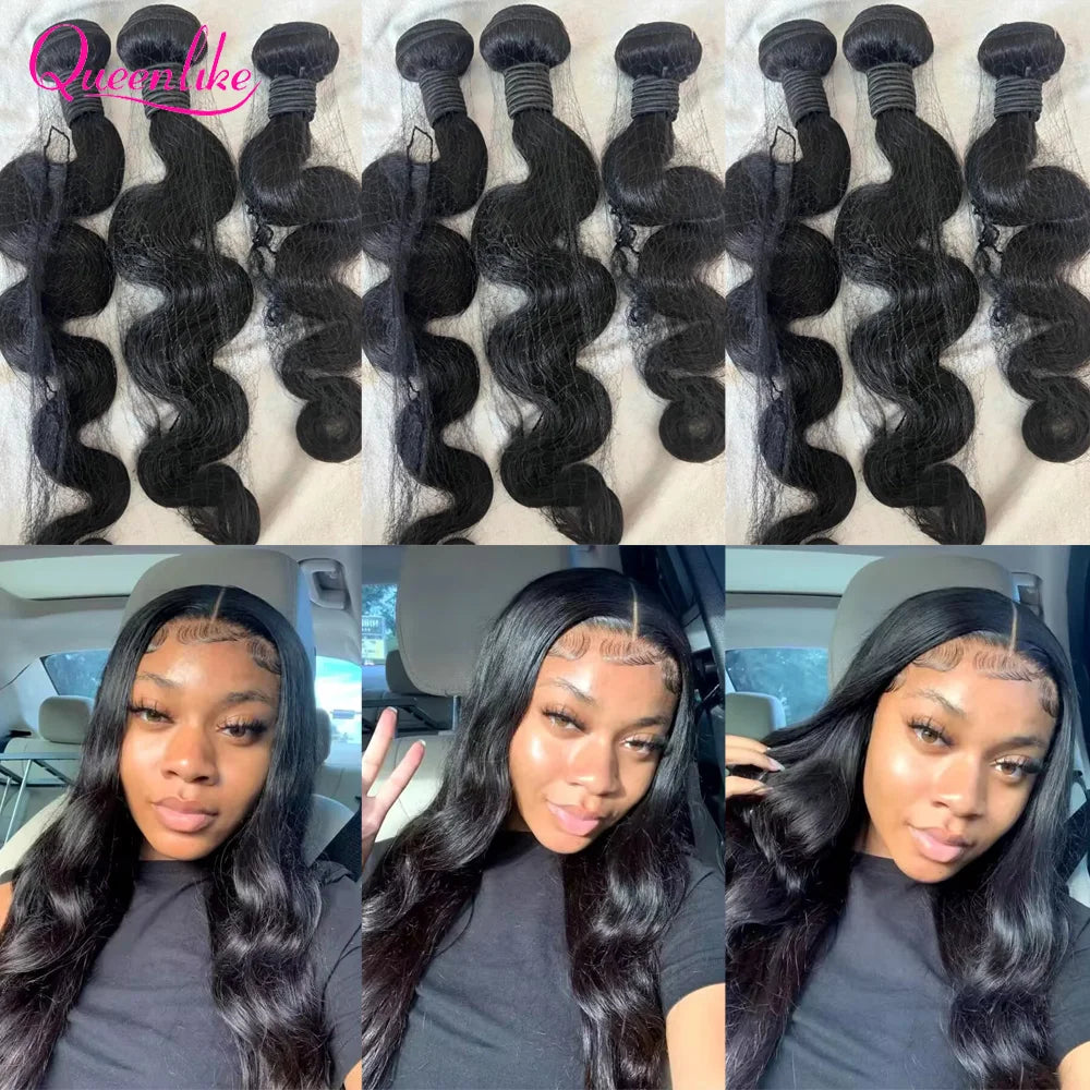 Queenlike 24 24 24 Inch Body Wave Bundles Human Hair 12A Brazilian Raw Hair Weave Bundles 1/3 PCS Human Hair Bundles Extensions