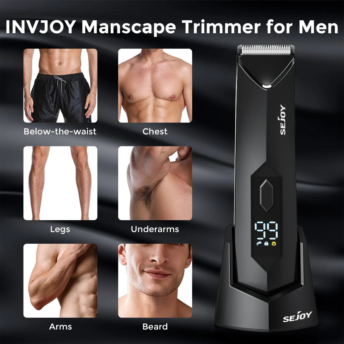Body Hair Trimmer for Men,Pubic Hair Trimmer with LED Light - Electric Ball Shavers with Ceramic Blades & Travel Lock - Body Groomer IPX7 Waterproof Wet/Dry Use for Groin/Chest/Legs
