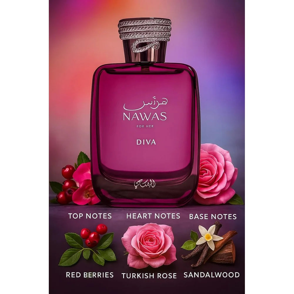 Rasasi Hawas Diva Women Perfume 100ml with Premium Snake Print Gift Box, Sensual Warm Amber Vanilla Scent, Luxury Present for Girlfriend Anniversary Birthday