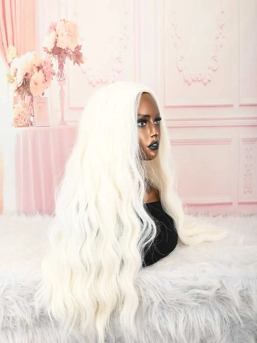 White Long Wig With Bangs Natural Hair Fiber Synthetic Cosplay Wig For Women And Girls, Perfect For Halloween,Christmas, Parties, And Cosplay