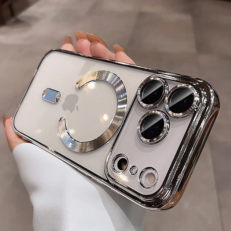 Transparent luxury electroplated soft TPU shockproof magnetic phone case for iPhone 17 Pro Max 17 Air 16 15 14 Plus 13 12 11.