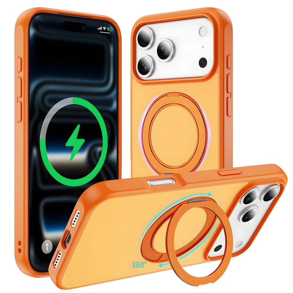 360° Adjustable Magnetic Phone Case with Rotating Stand | Multi-Function & MagSafe Compatible, Skin-Friendly & Portable Semi-Transparent Design for iPhone 18/17/16/15/14/13/12 Pro/ProMax/Air/Plus/E Series