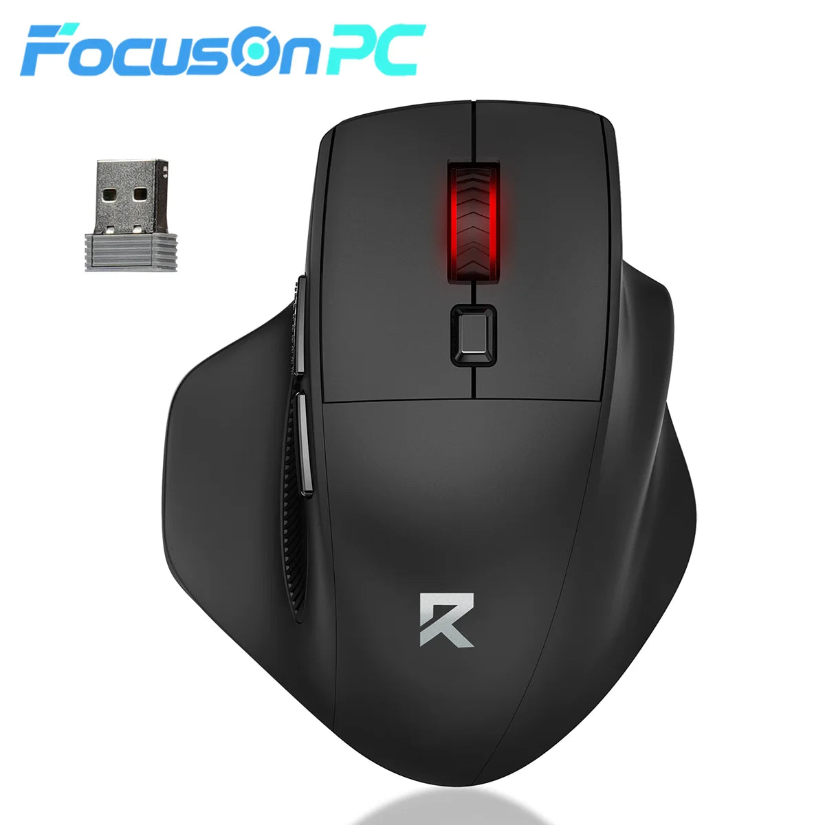 FocusOnPC 2.4GHz Wireless Gaming Mouse, 6 Programmable Buttons, Adjustable Up to 4000 Max DPI, Black Ergonomic PC Gaming Mice