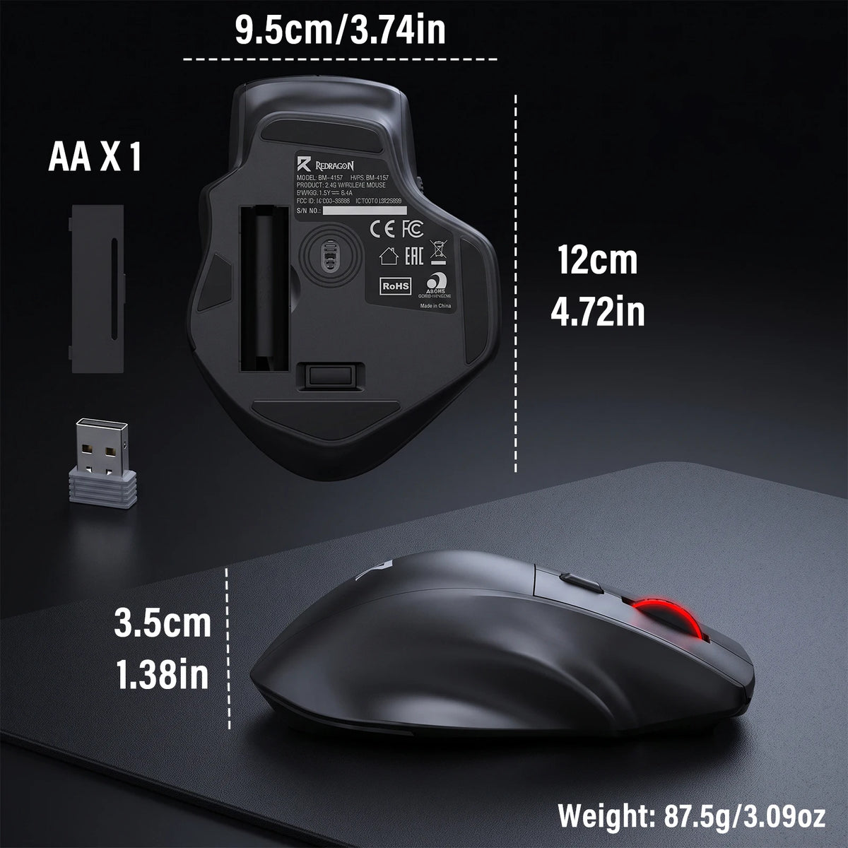 FocusOnPC 2.4GHz Wireless Gaming Mouse, 6 Programmable Buttons, Adjustable Up to 4000 Max DPI, Black Ergonomic PC Gaming Mice