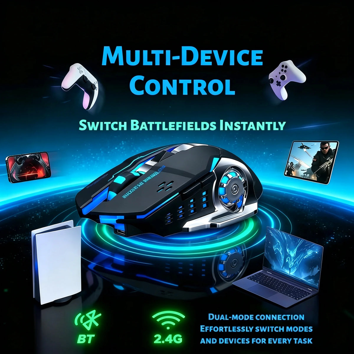 RGB Wireless Gaming Mouse - T-WOLF Rechargeable BT5.0 + 2.4G Dual-Mode Mouse, Silent Full-Size Ergonomic Design For Extended Work, Productivity & Gaming, Tech Desk Setup Accessories, Back To School Gift