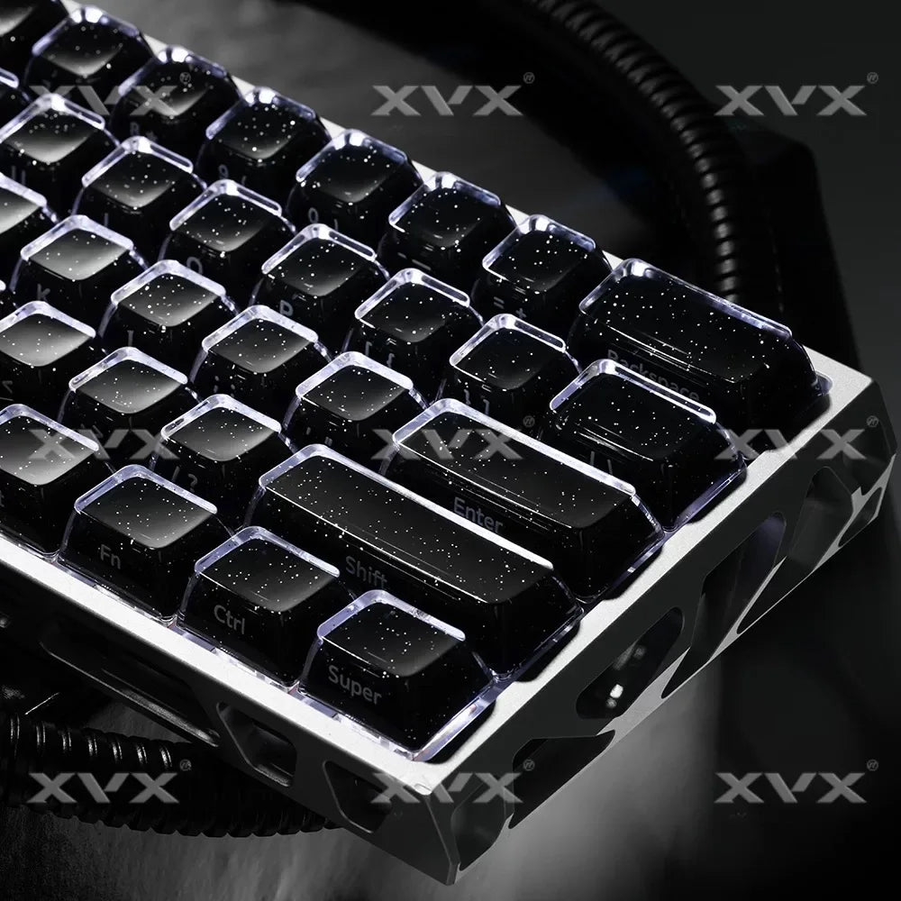 136 Keys Starry Black Crystal Jelly PBT Keycap Double Shot PC Keycaps for Gaming Mechanical Keyboard