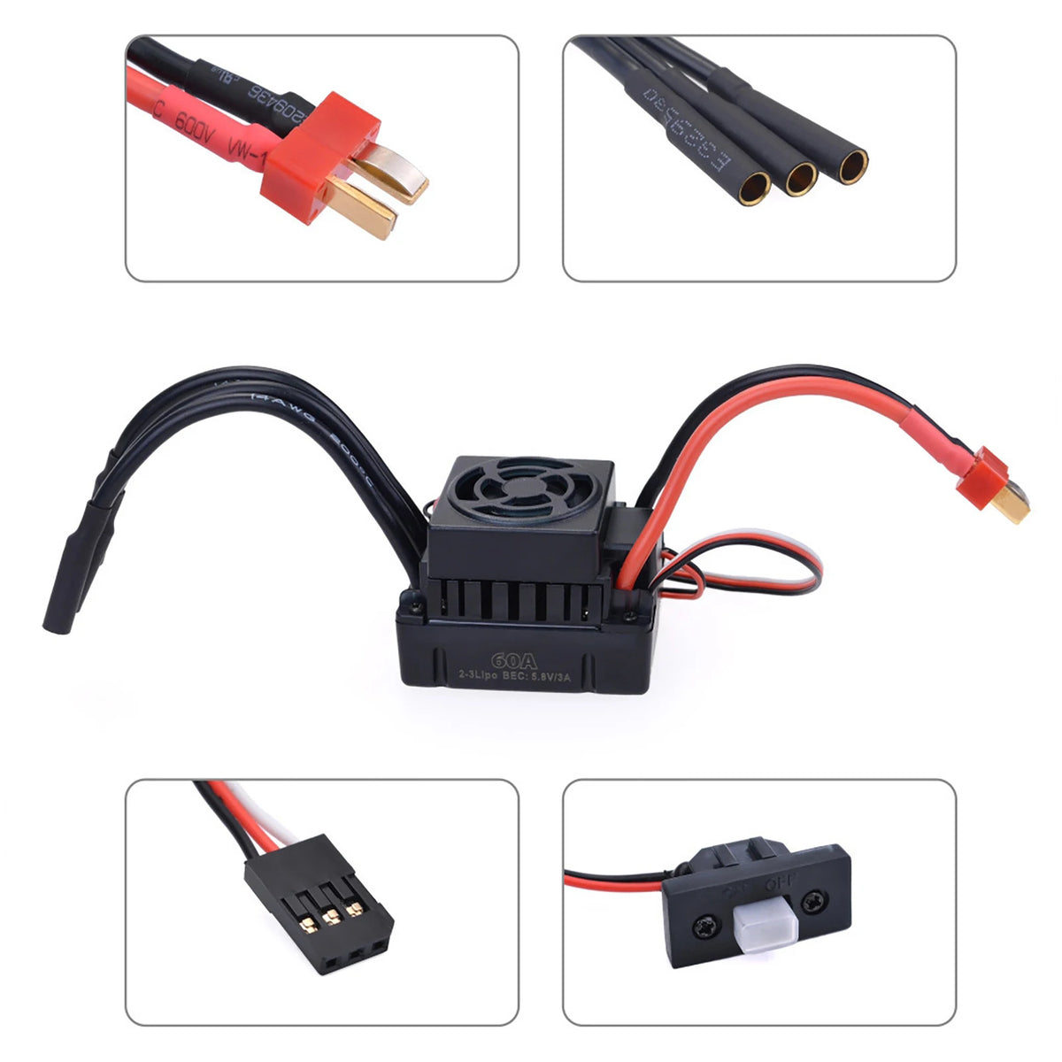 1 Set Waterproof F540 4370KV 4 Poles 12 Slots High-Torque Motor W/ 60A Brushless ESC Kit For 1/10 1/12 Scale RC Car Accessories