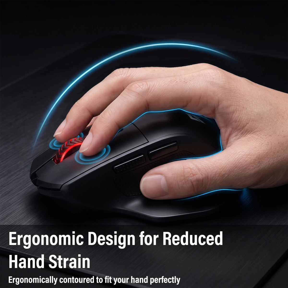 FocusOnPC 2.4GHz Wireless Gaming Mouse, 6 Programmable Buttons, Adjustable Up to 4000 Max DPI, Black Ergonomic PC Gaming Mice