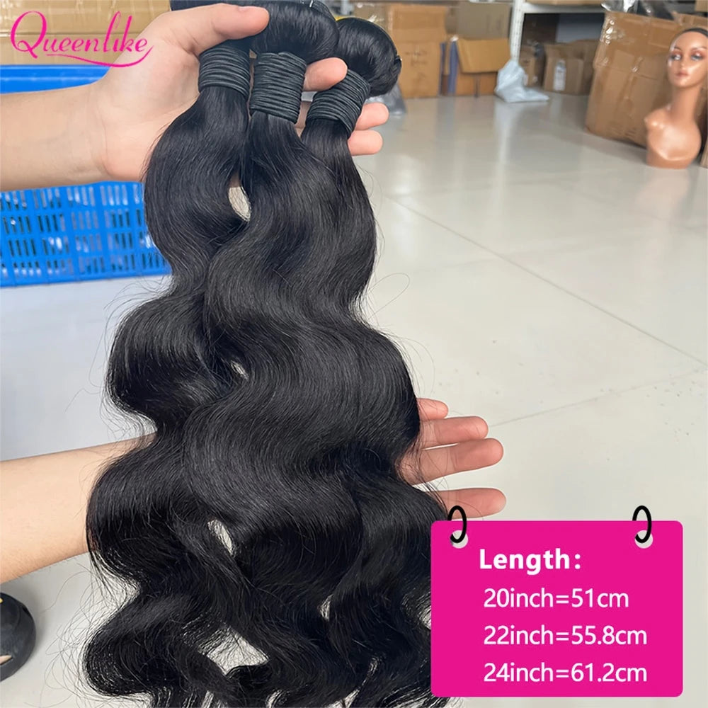 Queenlike 24 24 24 Inch Body Wave Bundles Human Hair 12A Brazilian Raw Hair Weave Bundles 1/3 PCS Human Hair Bundles Extensions