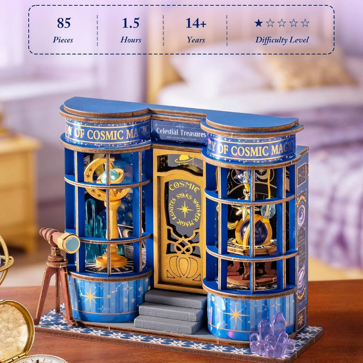 Rolife DIY Miniature House Kit Magic Astronomy Shop Dollhouse Model Building Kit Wooden 3D Puzzle Toys with LED for Home Decor