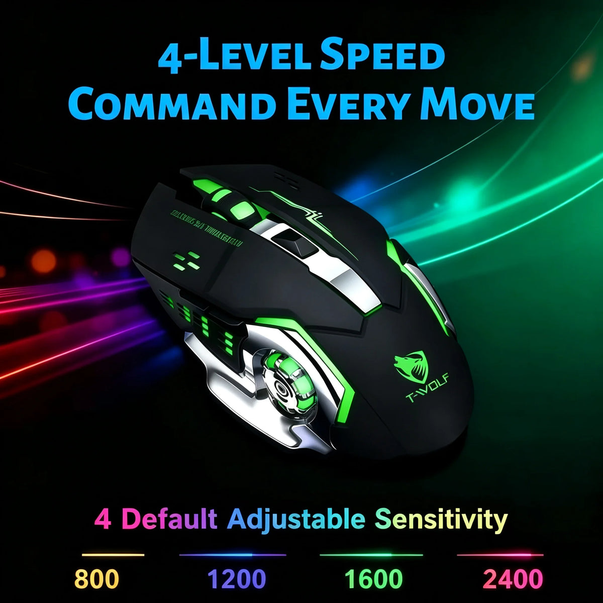 RGB Wireless Gaming Mouse - T-WOLF Rechargeable BT5.0 + 2.4G Dual-Mode Mouse, Silent Full-Size Ergonomic Design For Extended Work, Productivity & Gaming, Tech Desk Setup Accessories, Back To School Gift