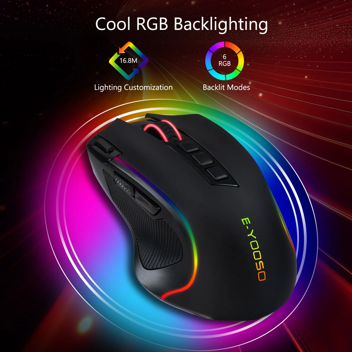 FocusOnPC 2.4G Wireless RGB Optical Gaming Mouse, 8000 DPI, Remappable Keys, Zero Latency Cable-Free Design, Custom Macro Keybindings, Vibrant Backlight & Ergonomic Comfort Grip