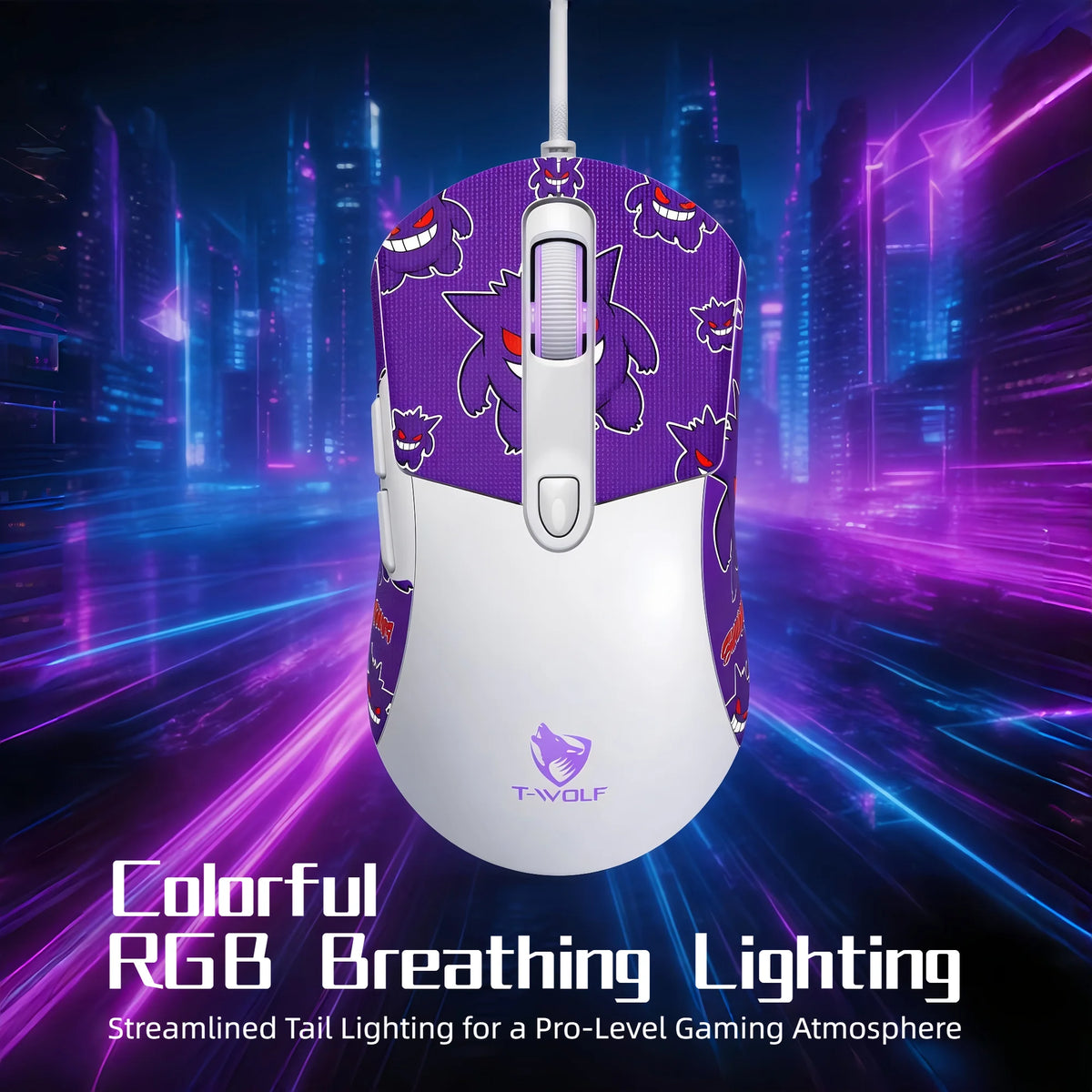 RGB Gaming Mouse Wired 6D Programmable Buttons Ergonomic Gamer Mouse 4 Levels DPI Adjustable Computer Mouse USB Wired Mouse Breathing Light Gaming Mice 1.5m Cable for PC Laptop E-sports Mouse Purple