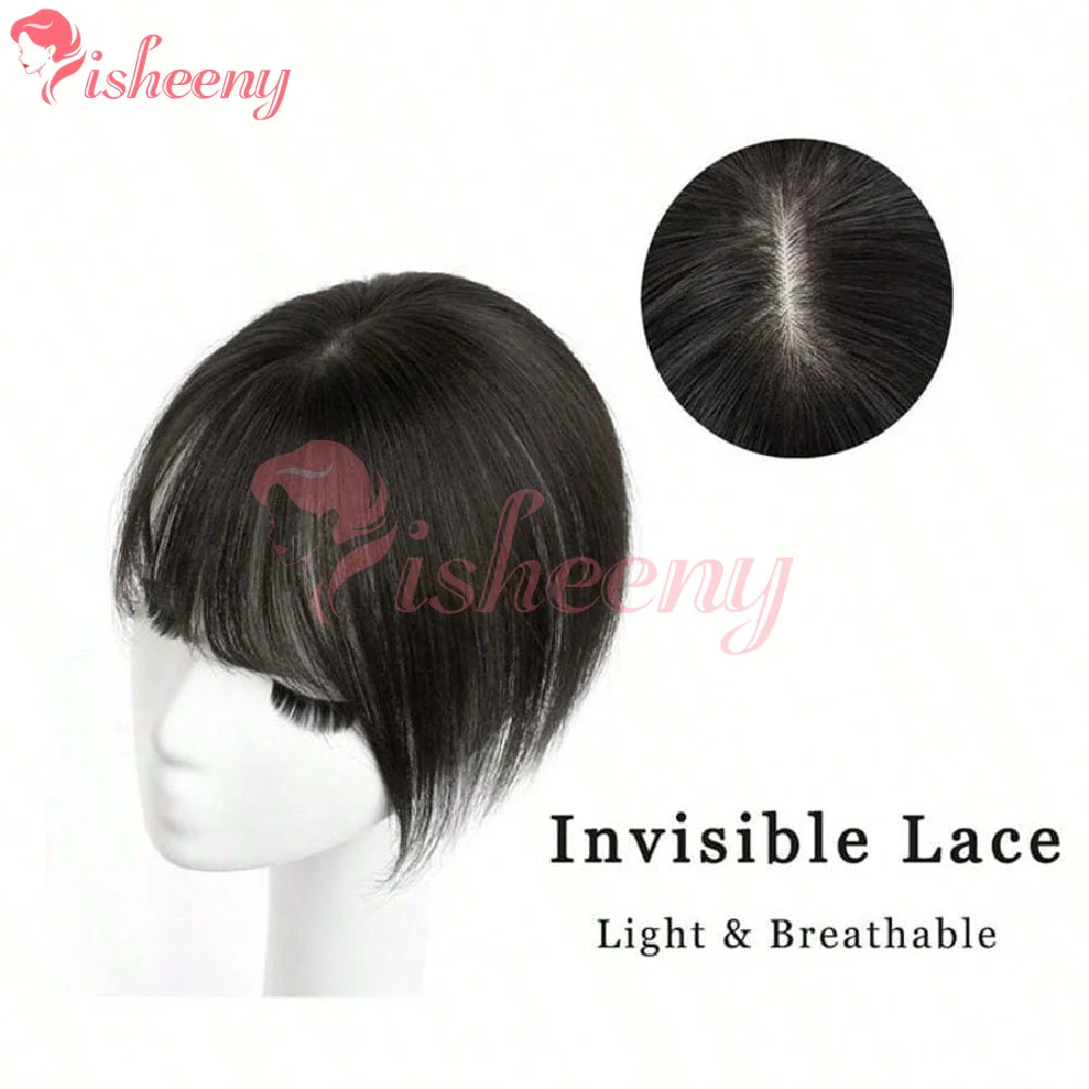 Isheeny 5x9cm Human Hair Toppers Daily Wear Dark Extensions Black Brown 20g 20cm/25cm/30cm Hairpiece for Quick Hair Loss Fix
