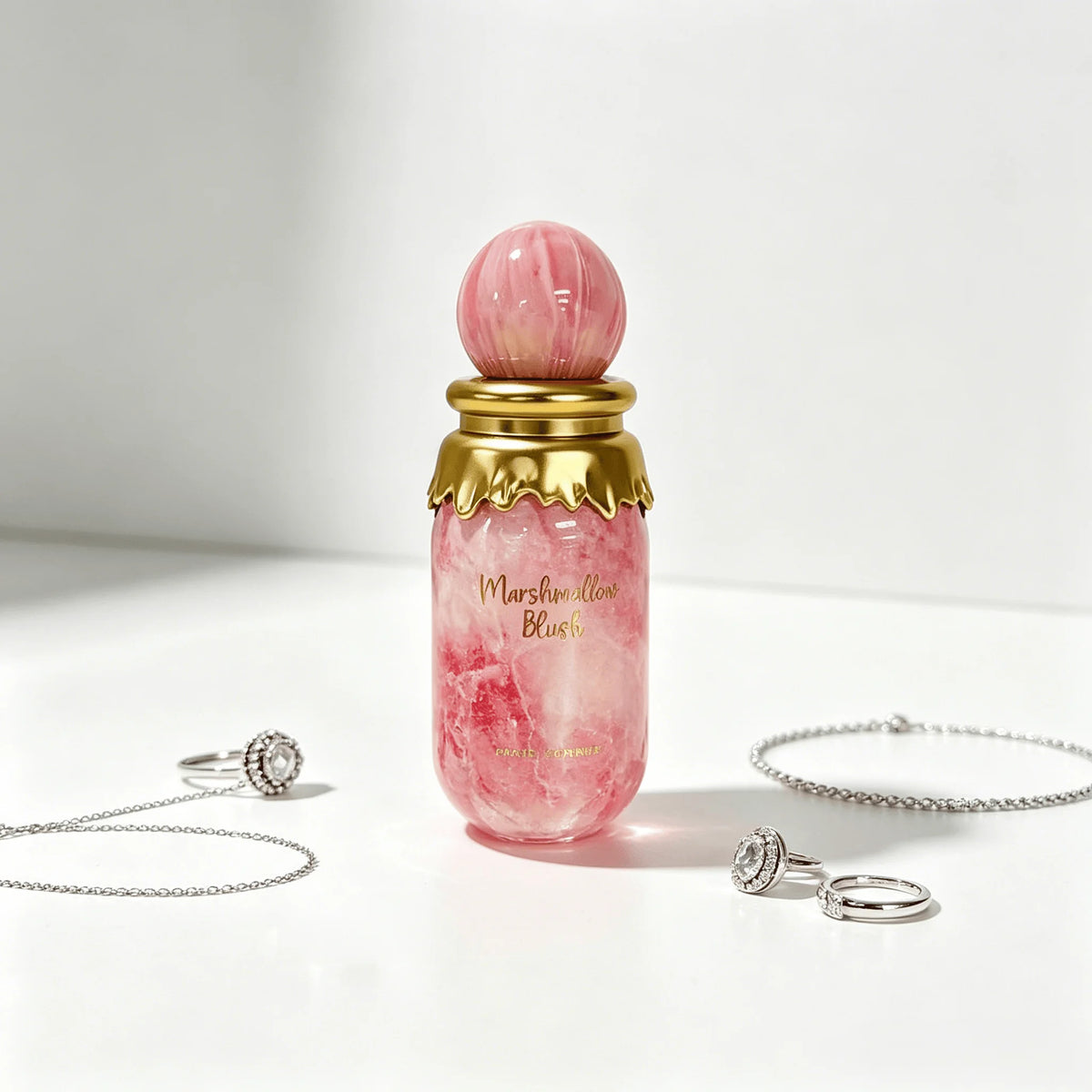 Paris Corner Marshmallow Blush Eau de Parfum 100ML Long Lasting Strawberry Raspberry Fruity Marshmallow Vanilla Gourmand Fragrance Unisex Perfume Pink Marble Bottle With Dripping Gold Cap Sweet Cozy Scent Birthday Holiday Gif