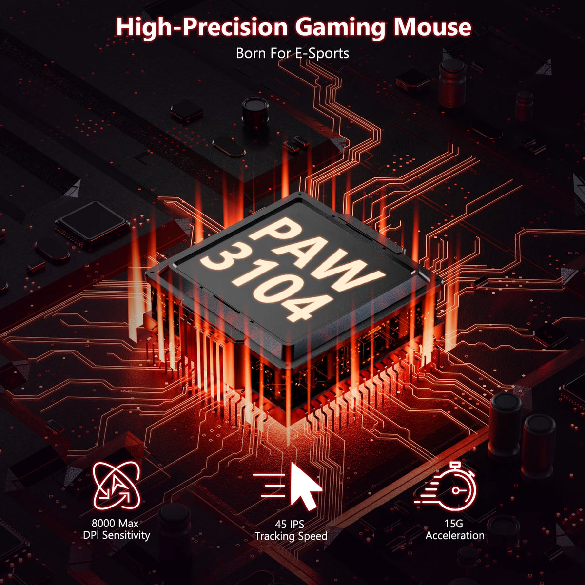 FocusOnPC 2.4G Wireless RGB Optical Gaming Mouse, 8000 DPI, Remappable Keys, Zero Latency Cable-Free Design, Custom Macro Keybindings, Vibrant Backlight & Ergonomic Comfort Grip