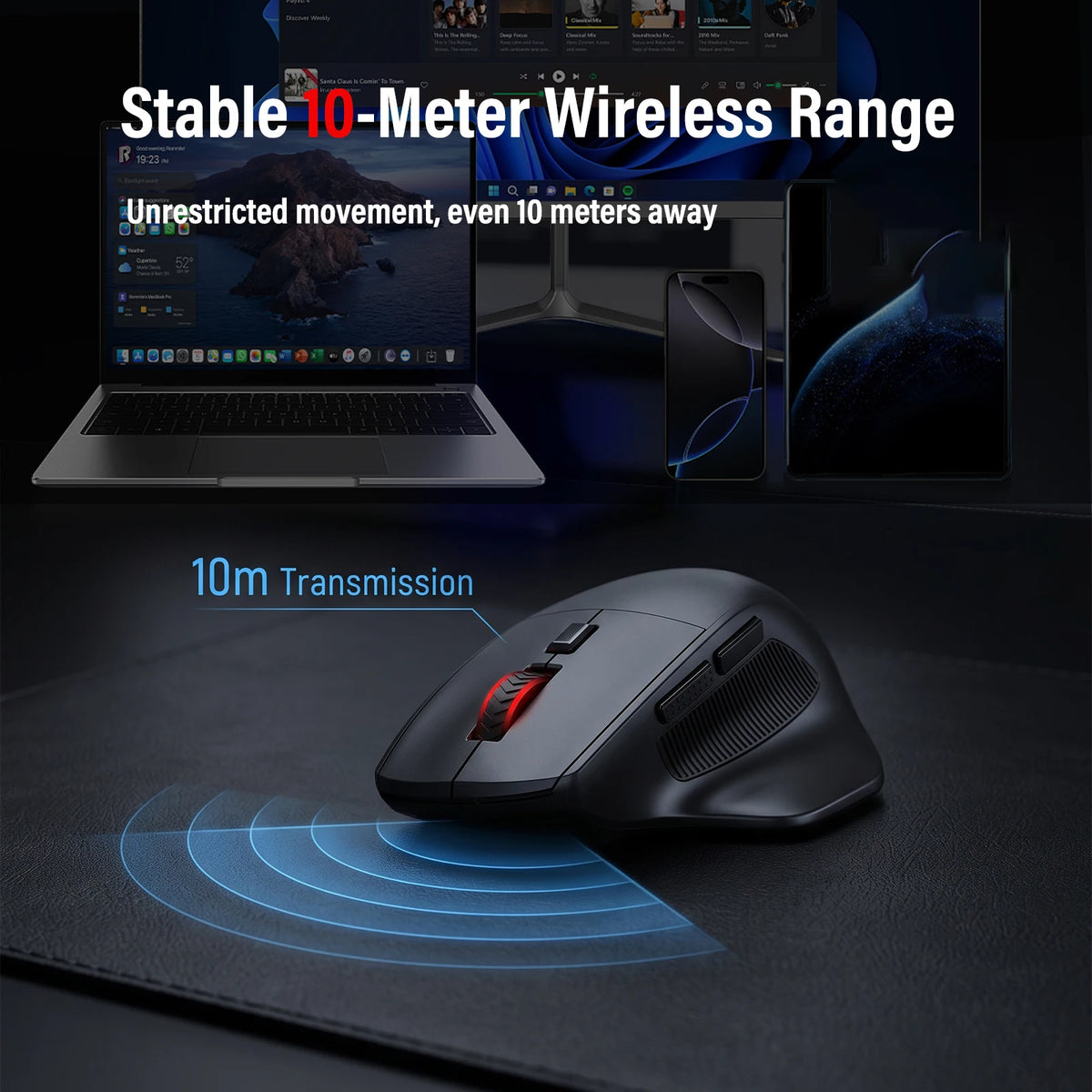 FocusOnPC 2.4GHz Wireless Gaming Mouse, 6 Programmable Buttons, Adjustable Up to 4000 Max DPI, Black Ergonomic PC Gaming Mice