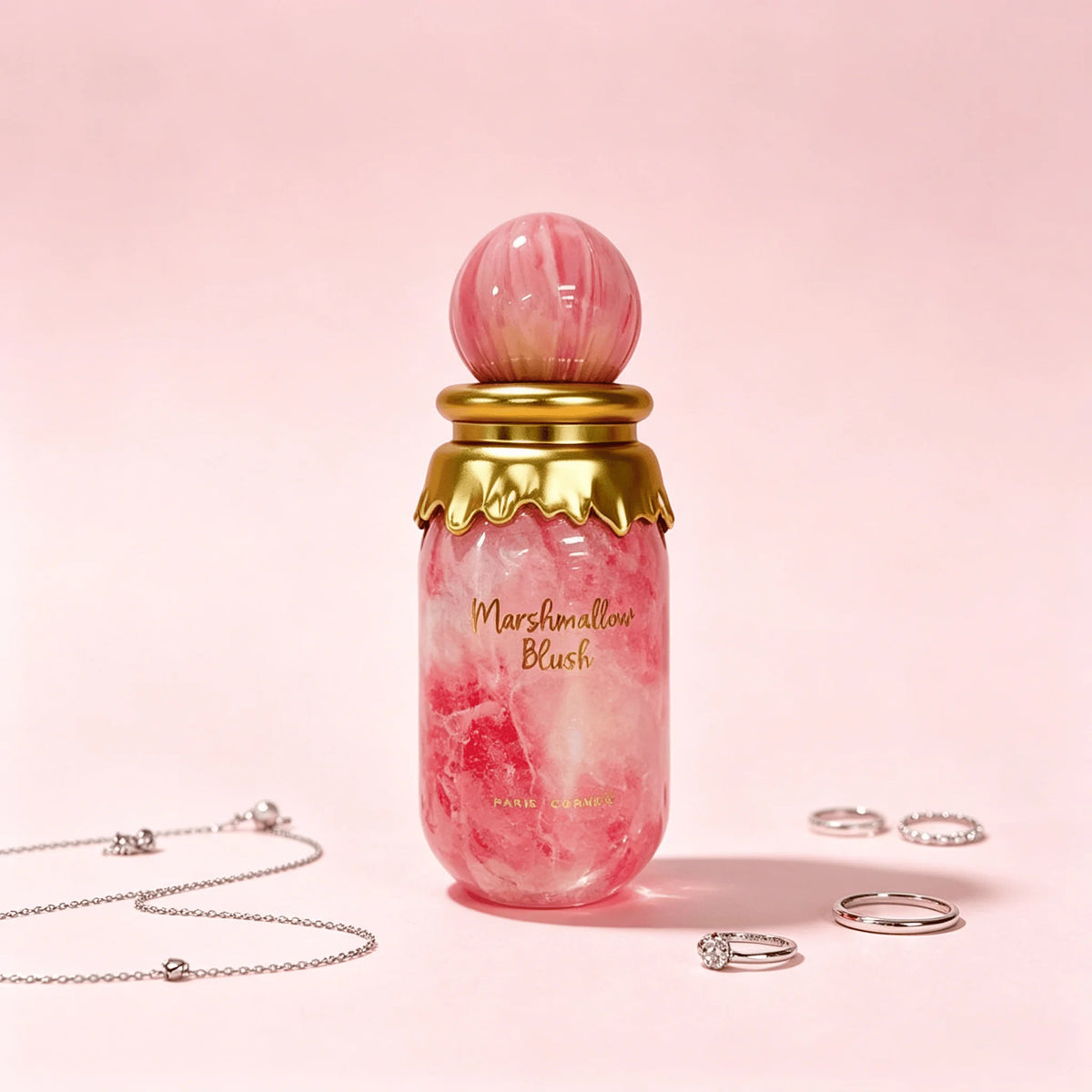 Paris Corner Marshmallow Blush Eau de Parfum 100ML Long Lasting Strawberry Raspberry Fruity Marshmallow Vanilla Gourmand Fragrance Unisex Perfume Pink Marble Bottle With Dripping Gold Cap Sweet Cozy Scent Birthday Holiday Gif