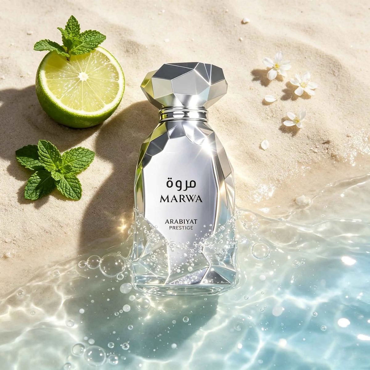 Arabiyat Prestige MARWA Eau De Parfum. Unique Faceted Silver Bottle With Stunning Metallic Texture. Elegant Long-lasting Fragrance, Luxury Arabian Perfume For ,Modern Men And Women.