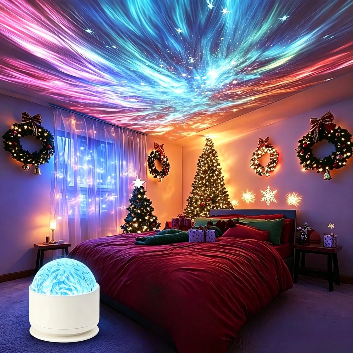 2 In 1 Water Ripple & Aurora Light Projector Lamp, USB Powered With 16-Color LED, Remote & Touch Control Features, Adjustable Brightness And 360° Rotation, Soothing Aurora Ocean Wave Effect For Living Room, Bedroom, Home Dec