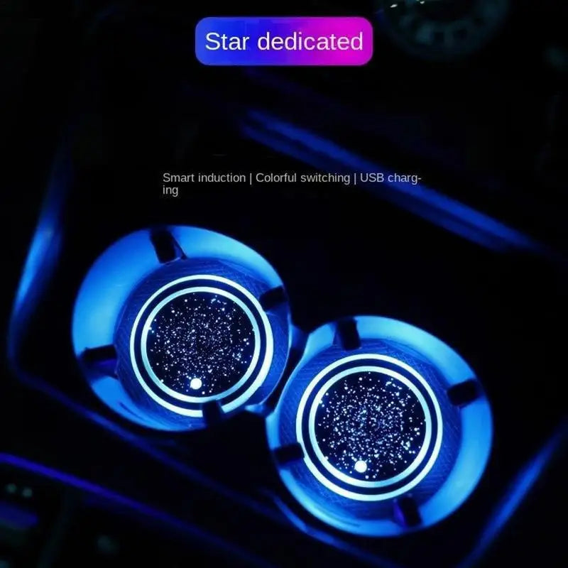 Light up Car Coasters Automotive Light up Cup Holder LED Interior Atmosphere Light Car Accessories Waterproof Cup Pad for Car