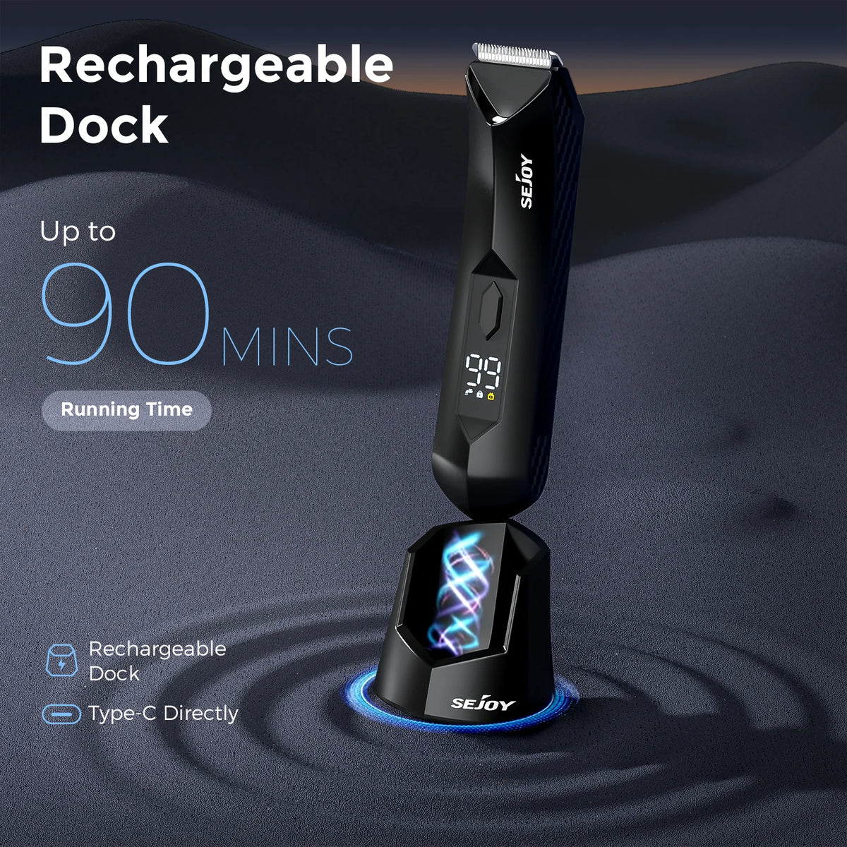Body Hair Trimmer for Men,Pubic Hair Trimmer with LED Light - Electric Ball Shavers with Ceramic Blades & Travel Lock - Body Groomer IPX7 Waterproof Wet/Dry Use for Groin/Chest/Legs