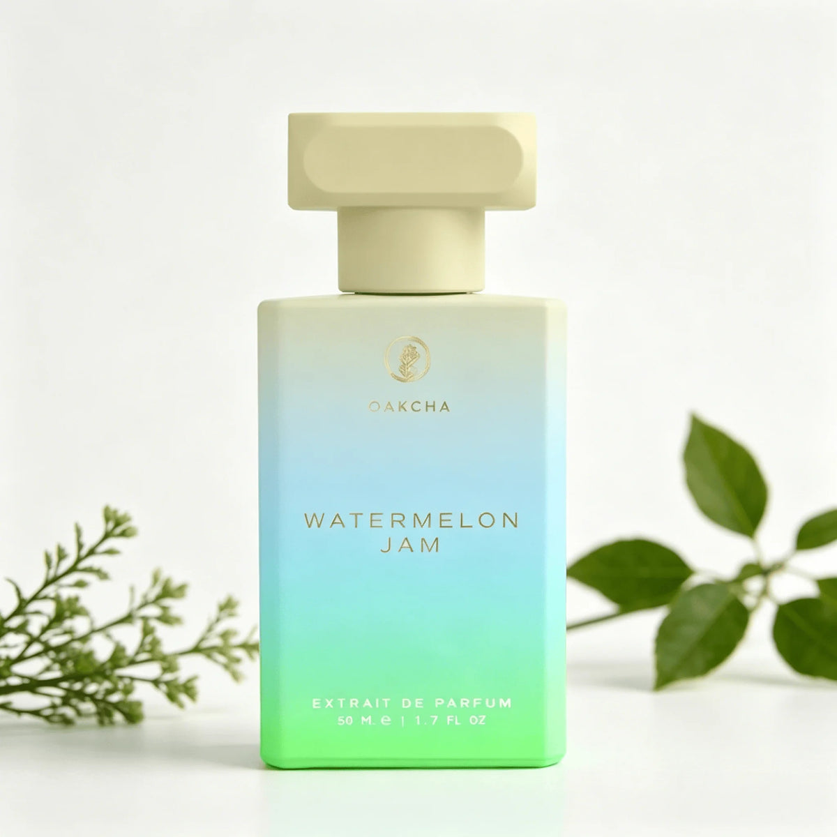 Oakcha Watermelon Jam Extrait de Parfum 50ML Long Lasting Juicy Fresh Watermelon Fruity Sweet Fragrance Unisex Perfume Gradient White Blue Green Square Bottle Cool Summer Scent Holiday Gift for Him and Her