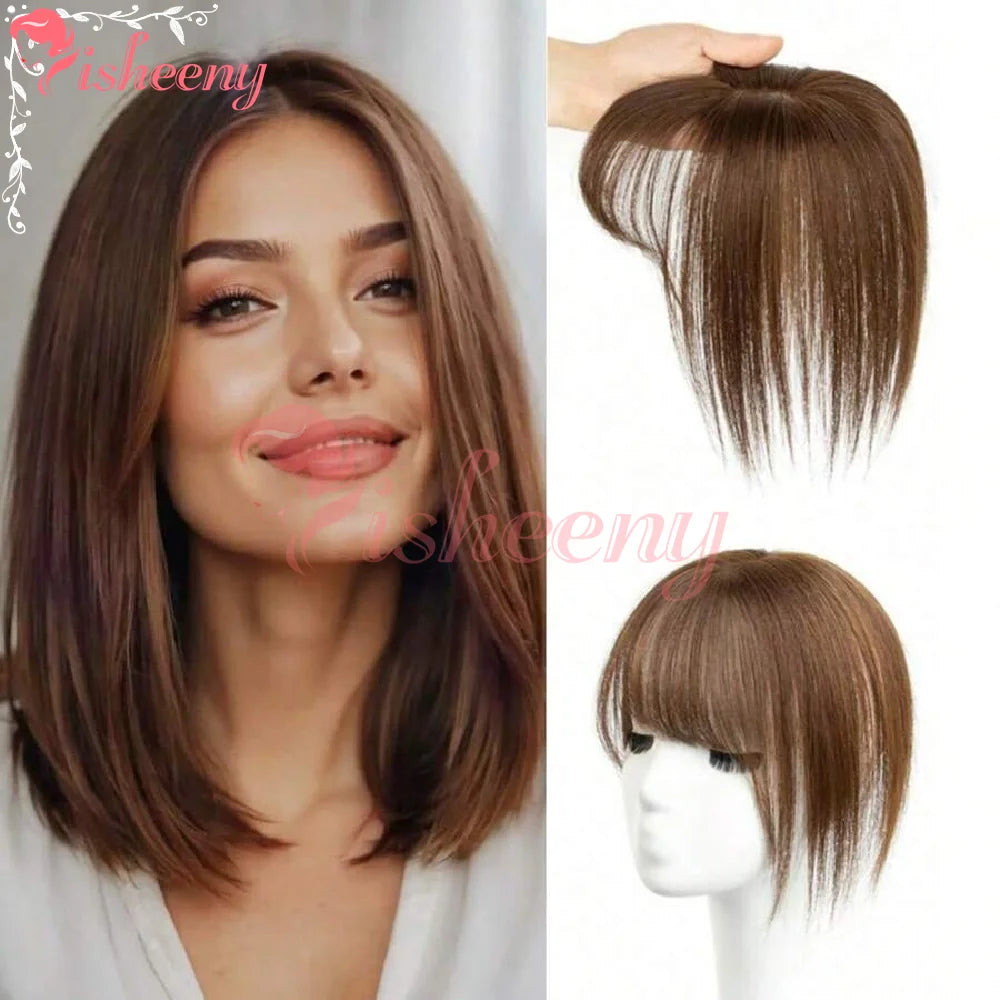 Isheeny 5x9cm Human Hair Toppers Daily Wear Dark Extensions Black Brown 20g 20cm/25cm/30cm Hairpiece for Quick Hair Loss Fix