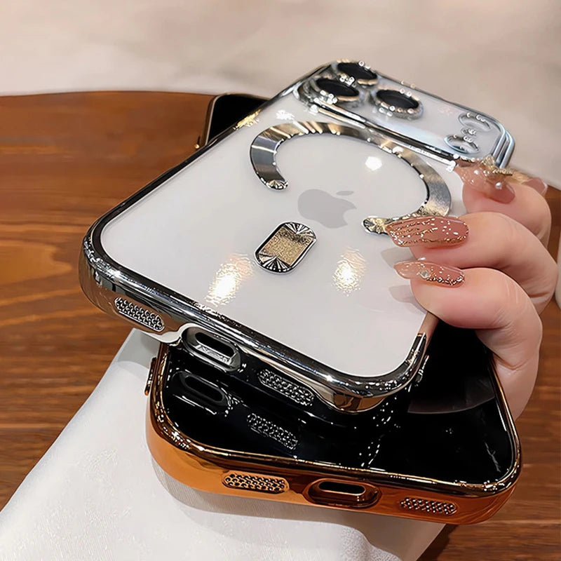Transparent luxury electroplated soft TPU shockproof magnetic phone case for iPhone 17 Pro Max 17 Air 16 15 14 Plus 13 12 11.