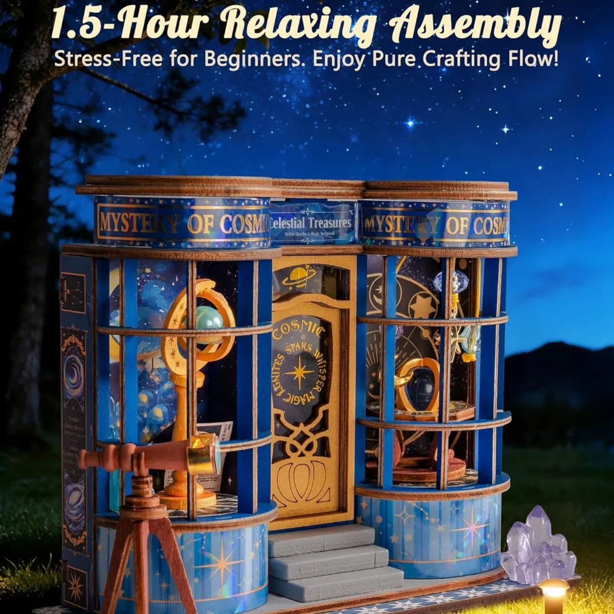 Rolife DIY Miniature House Kit Magic Astronomy Shop Dollhouse Model Building Kit Wooden 3D Puzzle Toys with LED for Home Decor