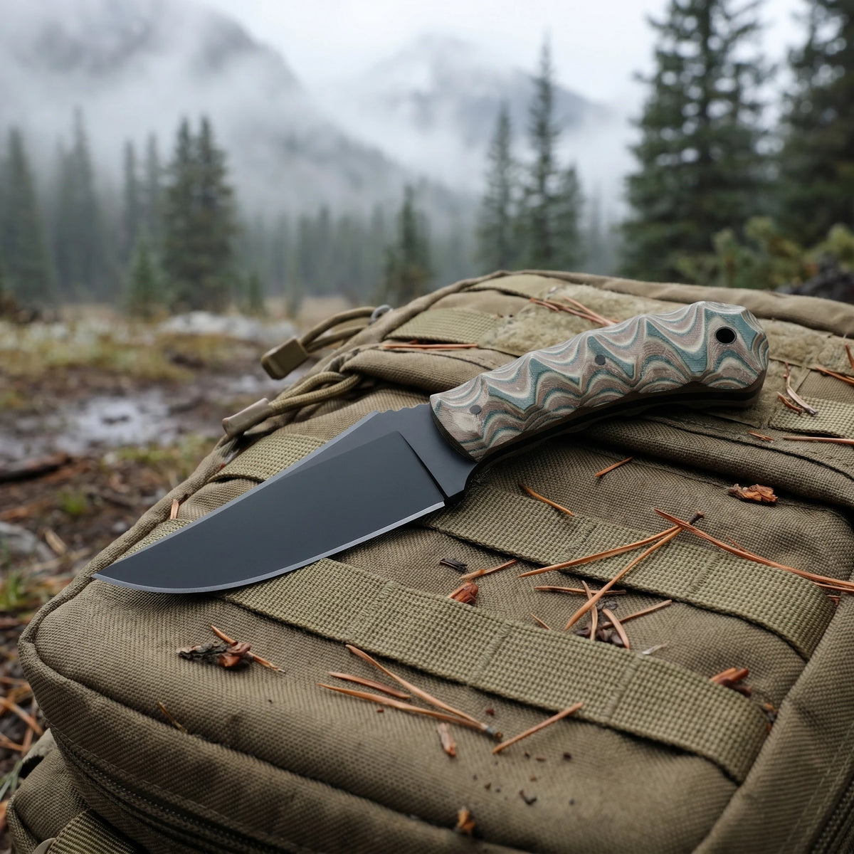 Retro Texture Outdoor Stainless Steel Straight Knife with anti Slip Grip, Easy to Carry, Camping, Hiking, Home Dual-Use Sharp Knife