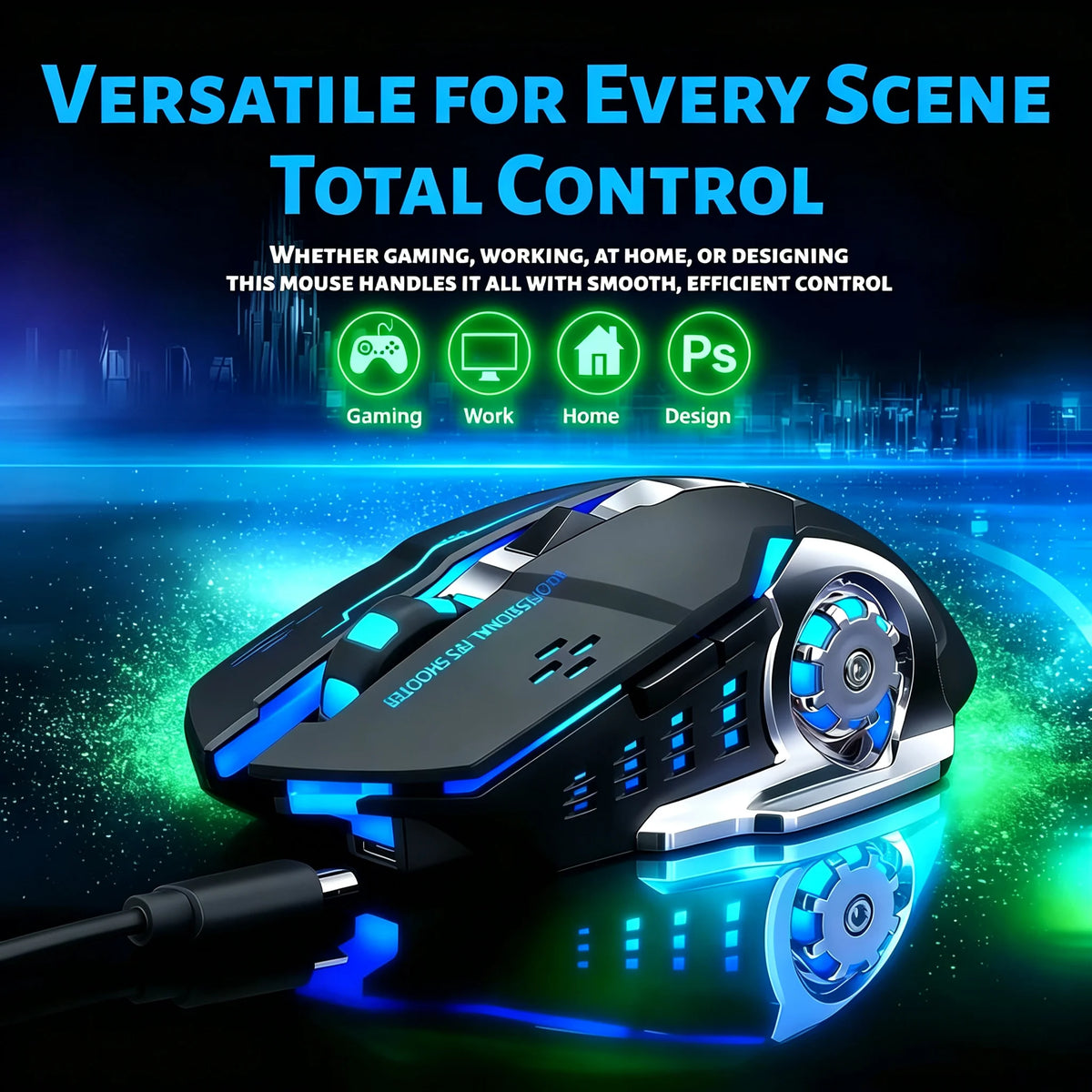 RGB Wireless Gaming Mouse - T-WOLF Rechargeable BT5.0 + 2.4G Dual-Mode Mouse, Silent Full-Size Ergonomic Design For Extended Work, Productivity & Gaming, Tech Desk Setup Accessories, Back To School Gift