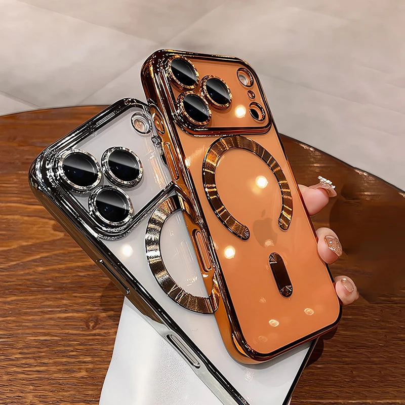 Transparent luxury electroplated soft TPU shockproof magnetic phone case for iPhone 17 Pro Max 17 Air 16 15 14 Plus 13 12 11.